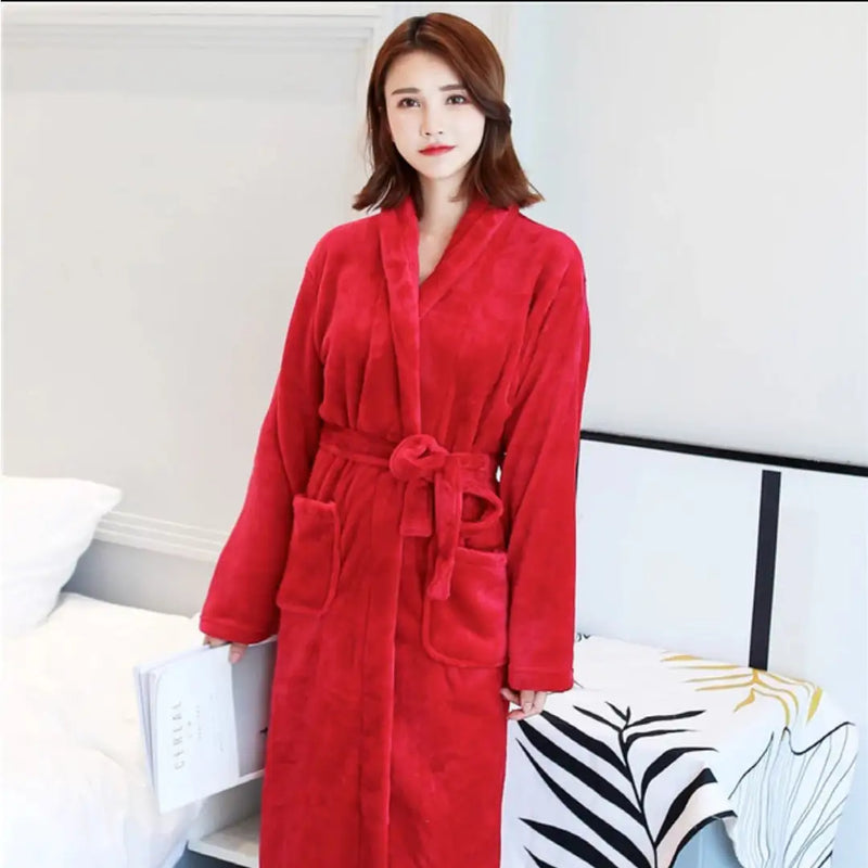 Luxury Coral Fleece Bathrobe for Women – Soft Warm Winter Sleepwear In Mahroon Color