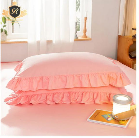 Pillow Ruffled Pillowcase (only Covers)-Pink