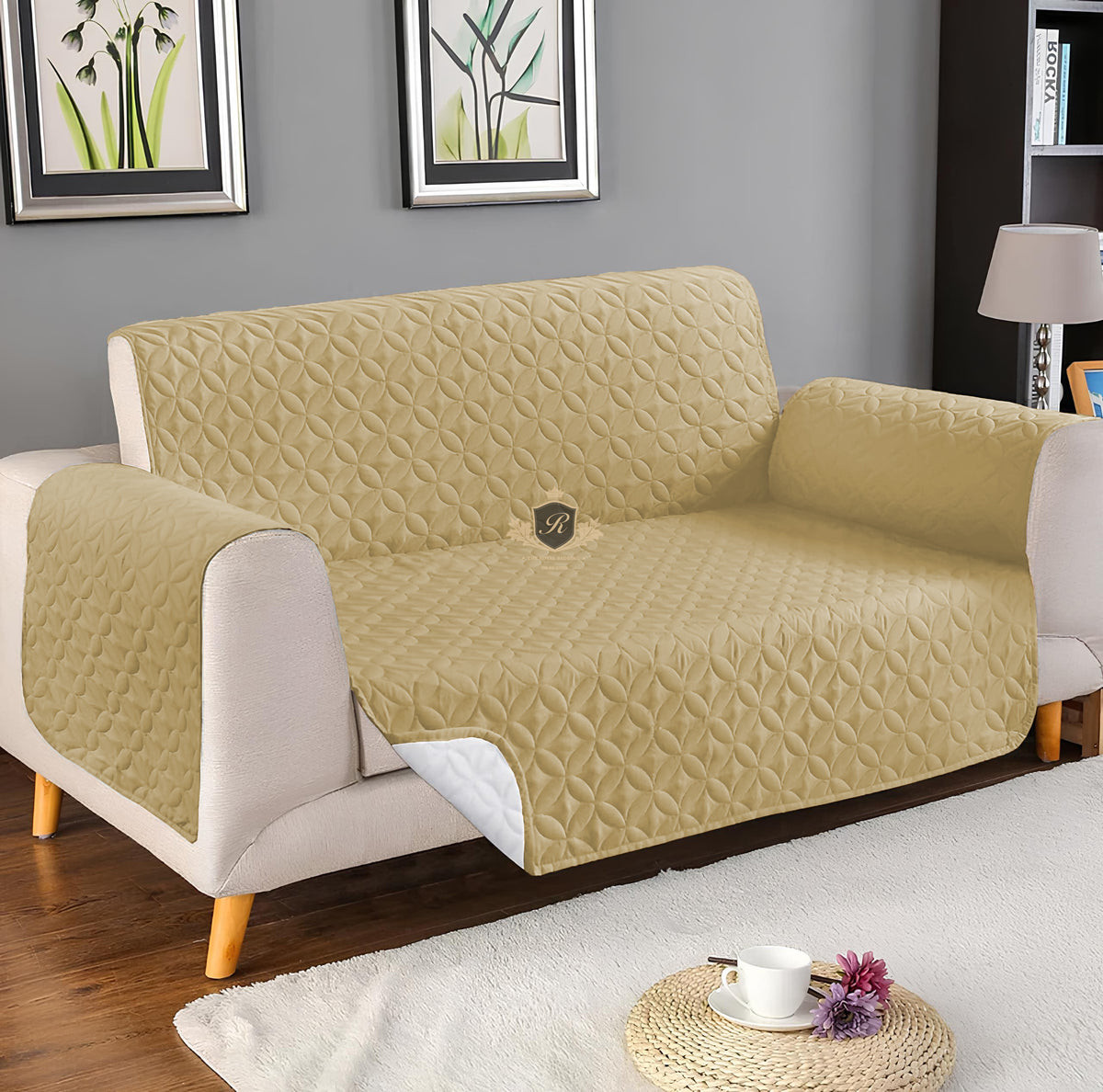 Quilted Sofa Coat Cover Ultrasonic-Beige