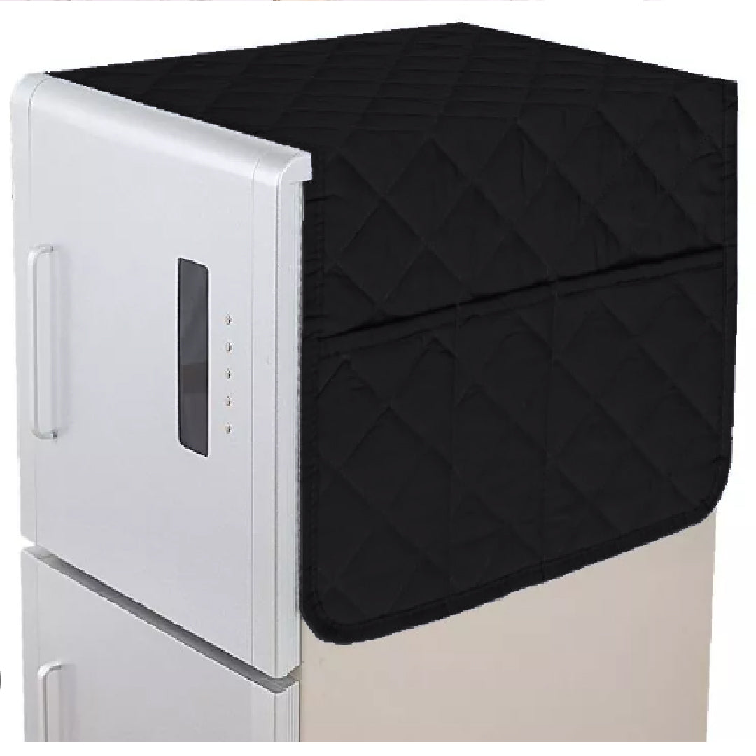 Quilted Refrigerator Top Cover with Side Pockets – Dustproof Fridge Cover | In Black Color