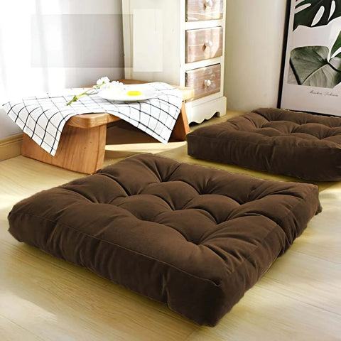 Square Floor Cushion Velvet-Brown