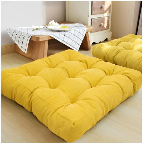 Square Floor Cushion Velvet-Yellow