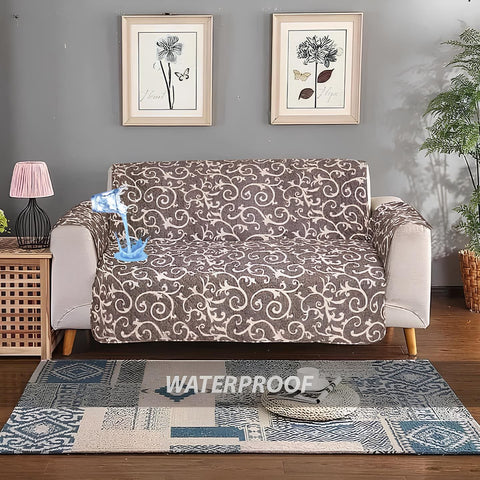 Printed Quilted Waterproof Sofa Cover-Light Brown