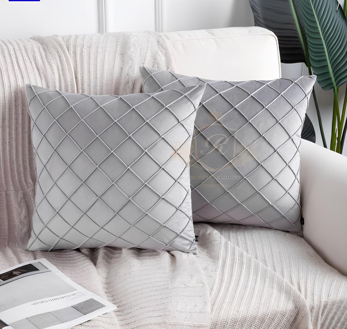 Pintuck Velvet Cushion-Light Grey