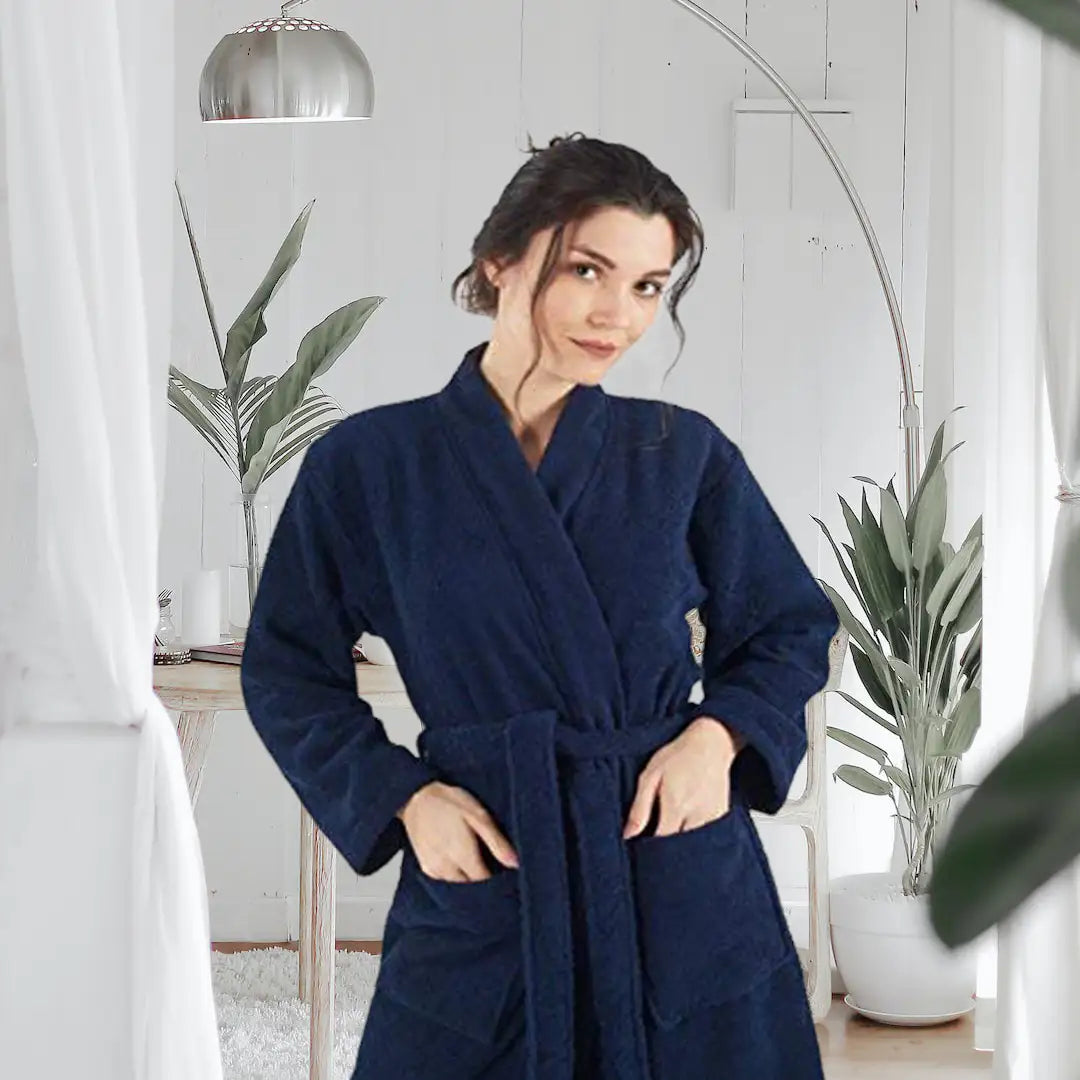 Luxury Coral Fleece Bathrobe for Women – Soft Warm Winter Sleepwear In Navy Blue Color
