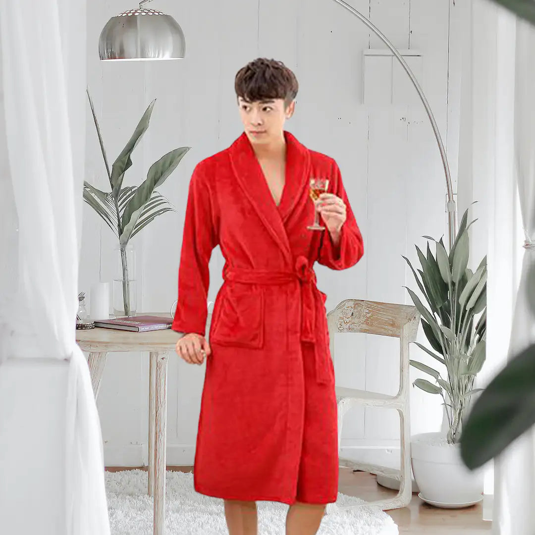 Luxury Coral Fleece Bathrobe for Women – Soft Warm Winter Sleepwear In Mahroon Color