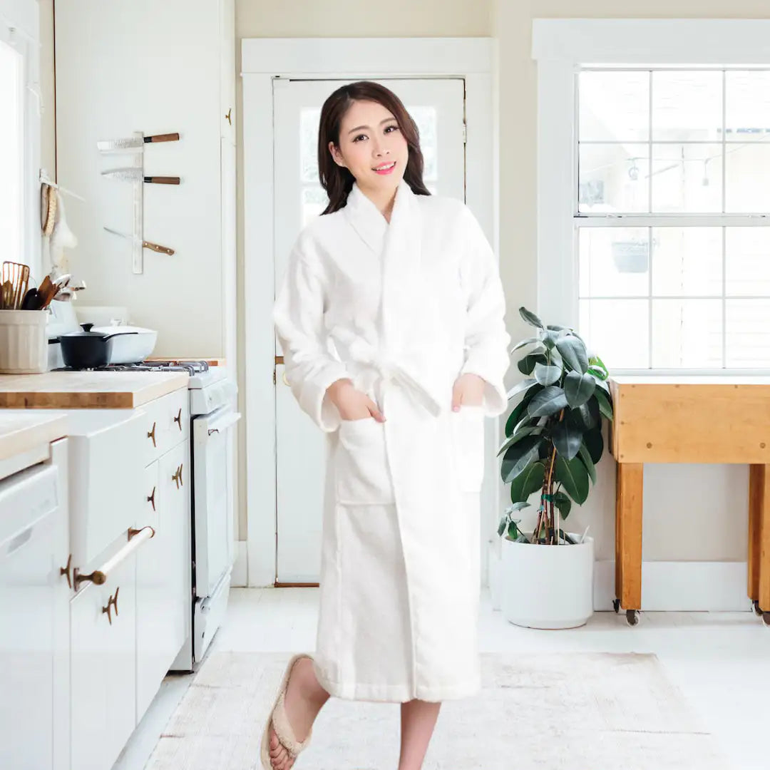 Luxury Coral Fleece Bathrobe for Women – Soft Warm Winter Sleepwear In White Color