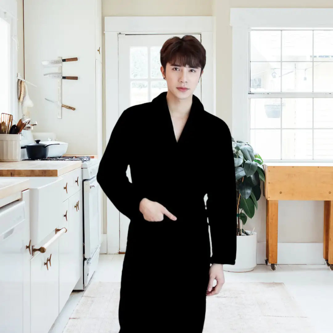Luxury Coral Fleece Bathrobe for Women – Soft Warm Winter Sleepwear In Black Color