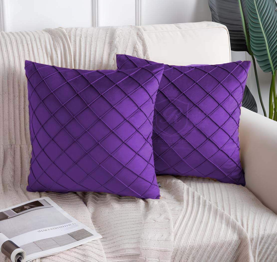 Pintuck Velvet Cushion-Purple