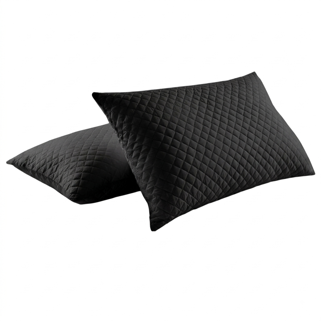 Quilted Pillow Protector Cover – Soft Diamond Stitched White Pillow Case (1 Pair / 2 Pieces) | In Black Color