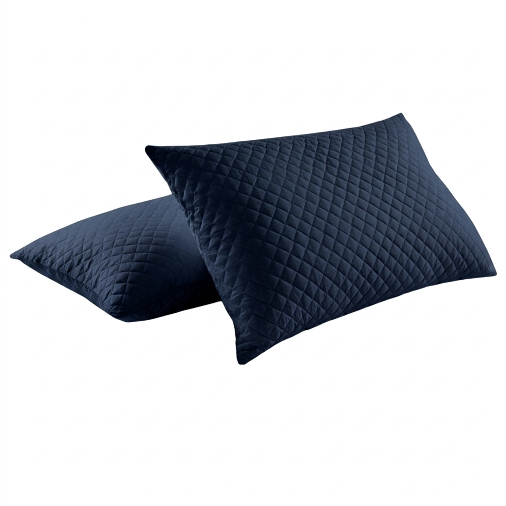 Quilted Pillow Protector Cover – Soft Diamond Stitched White Pillow Case (1 Pair / 2 Pieces) | In Navy Blue Color