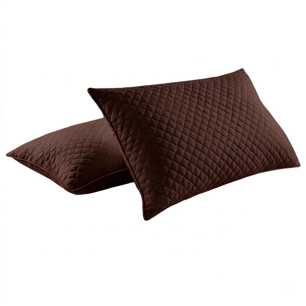 Quilted Pillow Protector Cover – Soft Diamond Stitched White Pillow Case (1 Pair / 2 Pieces) | In Brown Color