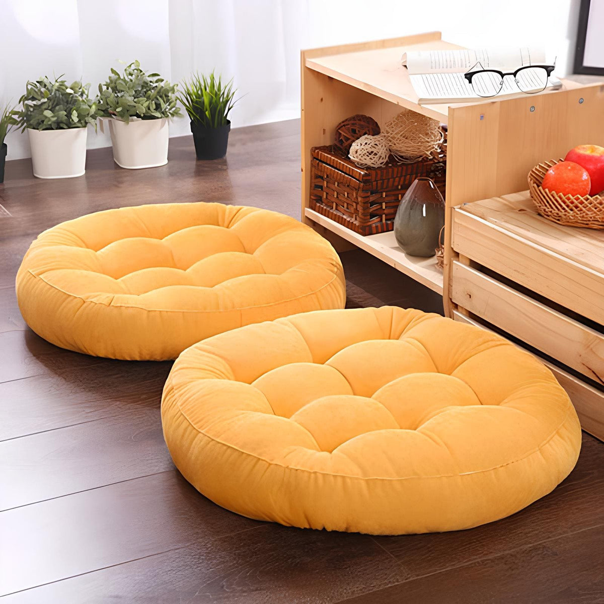 Round Floor Cushion Velvet-Yellow