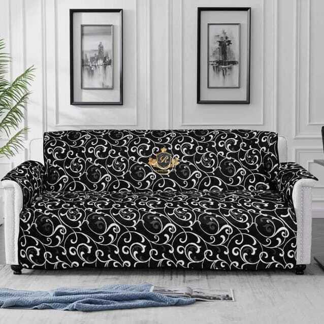 Printed Quilted Sofa Cover-Black