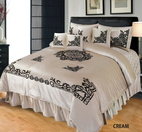 Velvet Emboss Applique Work Bridal Bedding Set 9 Pcs-Cream