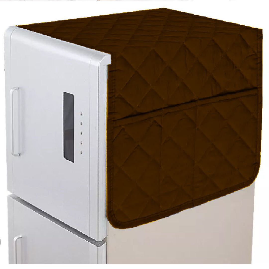 Quilted Refrigerator Top Cover with Side Pockets – Dustproof Fridge Cover | In Brown Color