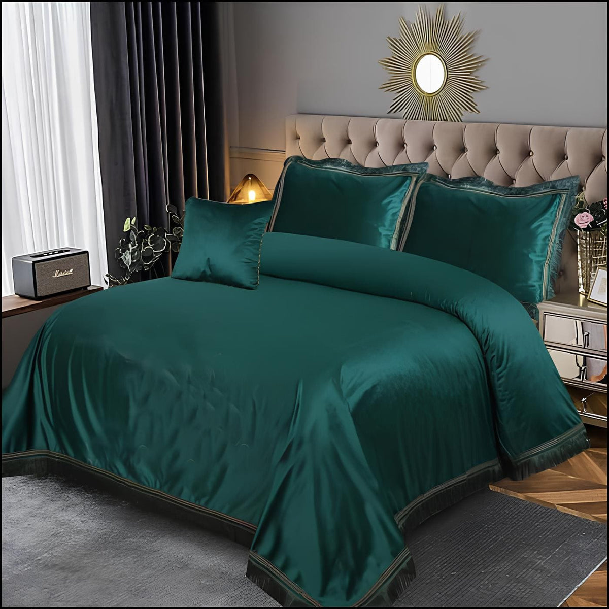 Luxury Executive 5 Pcs Velvet Bedding Set-Green