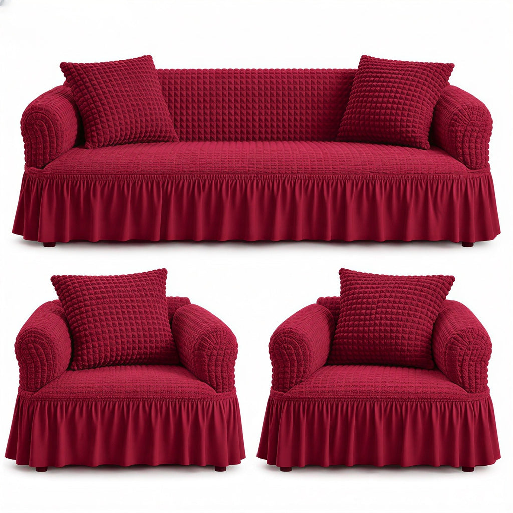 Luxury Turkish Bubble Stretch Sofa Cover for Living Room | In Mahroon Color