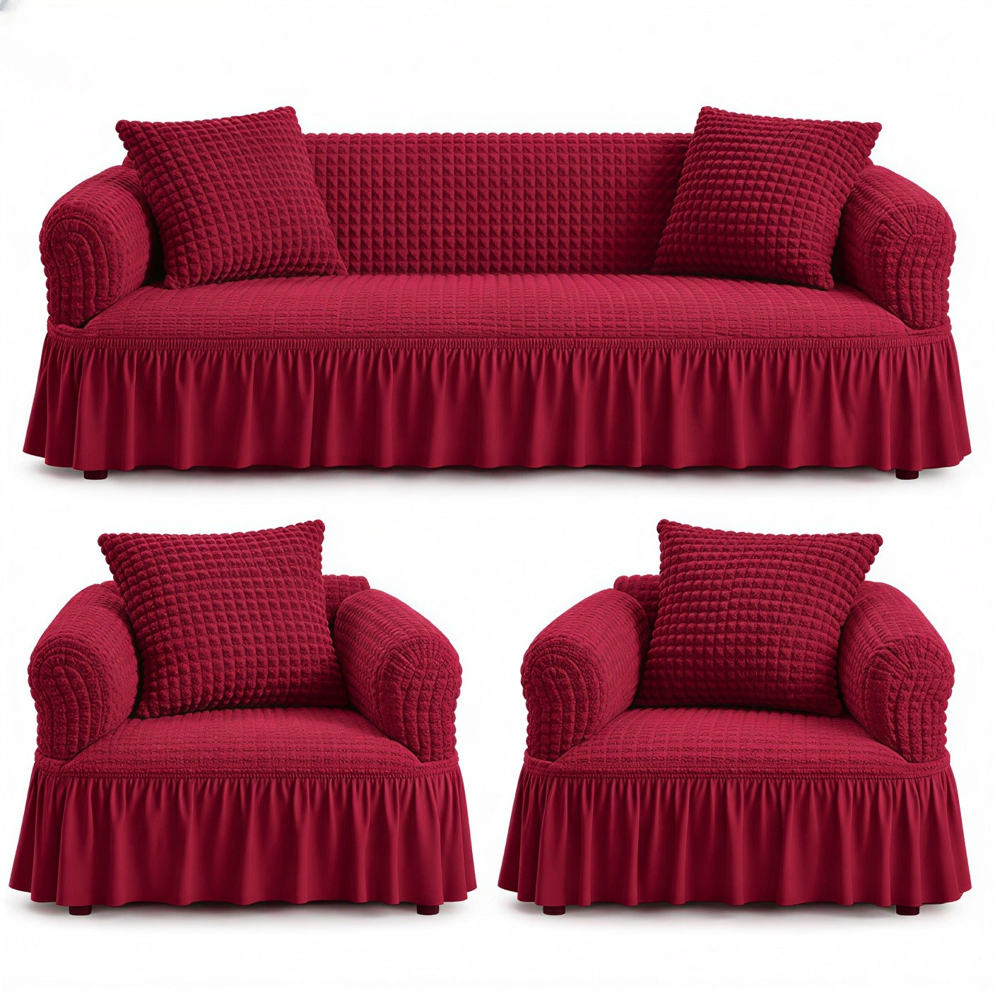 Luxury Turkish Bubble Stretch Sofa Cover for Living Room | In Mahroon Color