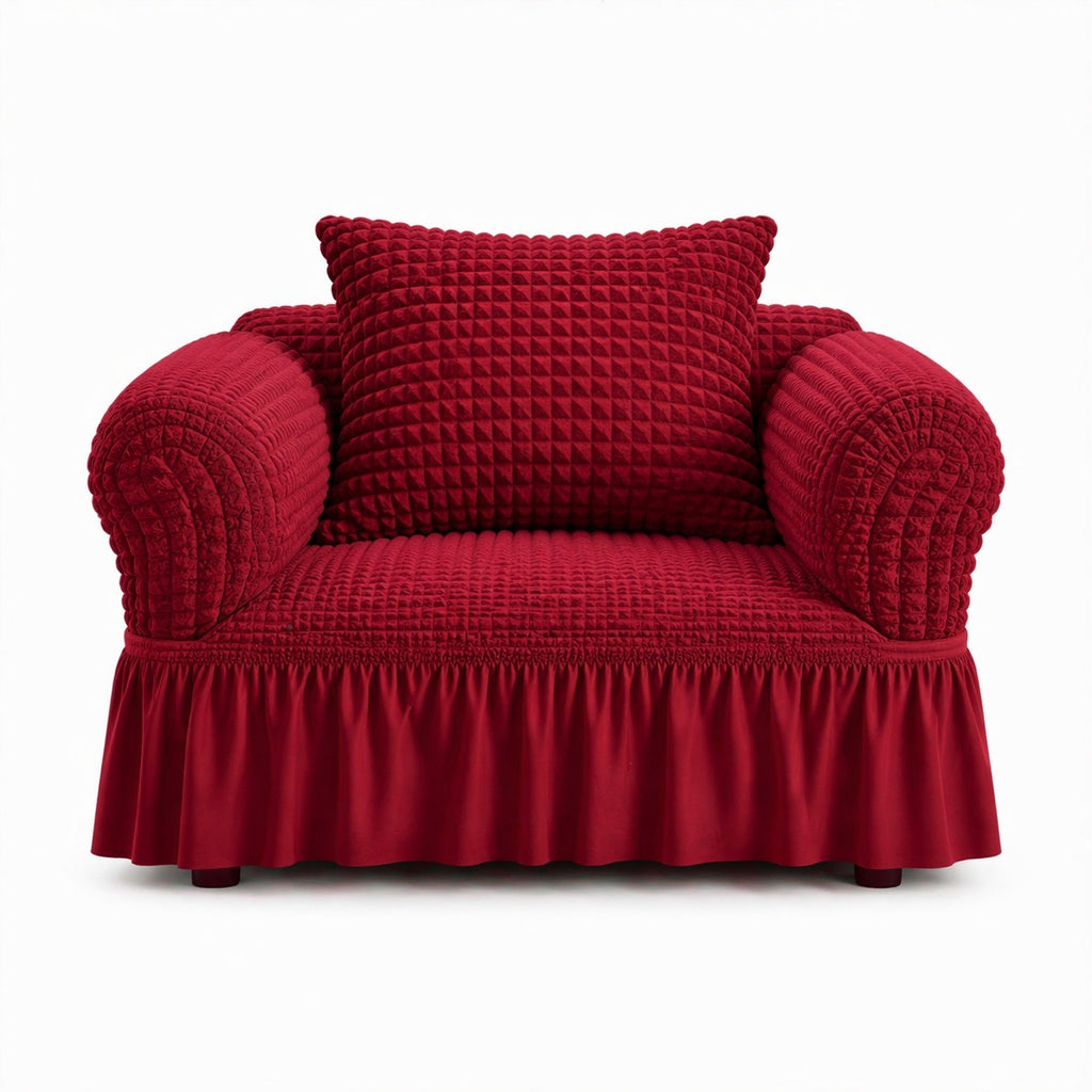 Luxury Turkish Bubble Stretch Sofa Cover for Living Room | In Mahroon Color
