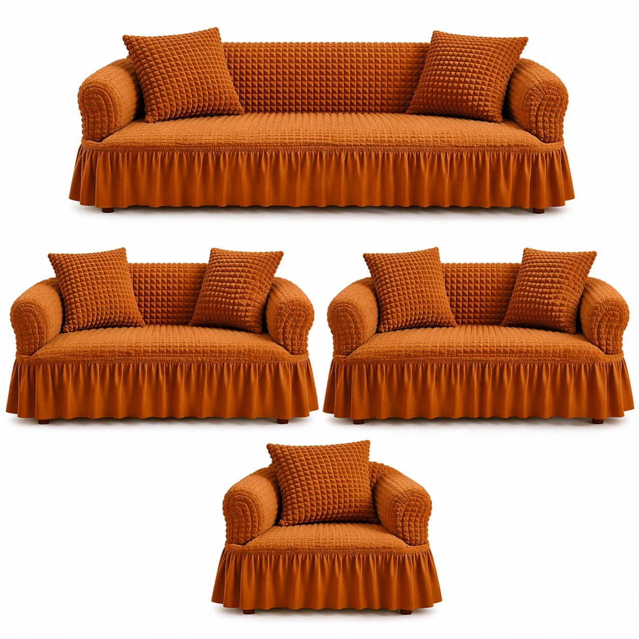 Luxury Turkish Bubble Stretch Sofa Cover for Living Room | In Copper Color