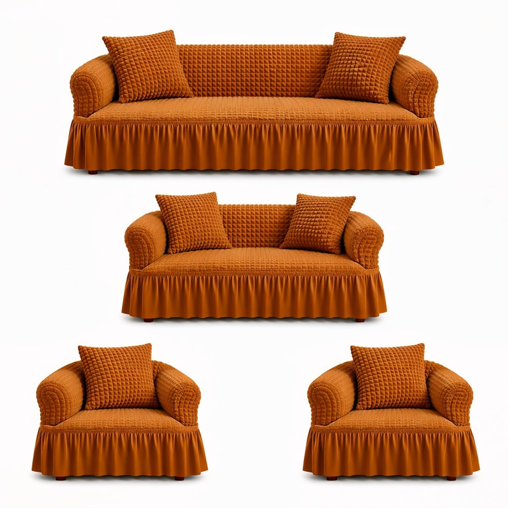 Luxury Turkish Bubble Stretch Sofa Cover for Living Room | In Copper Color