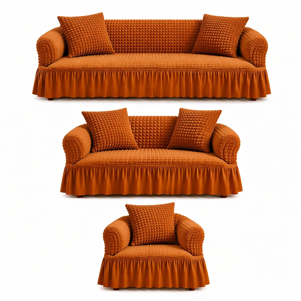 Luxury Turkish Bubble Stretch Sofa Cover for Living Room | In Copper Color