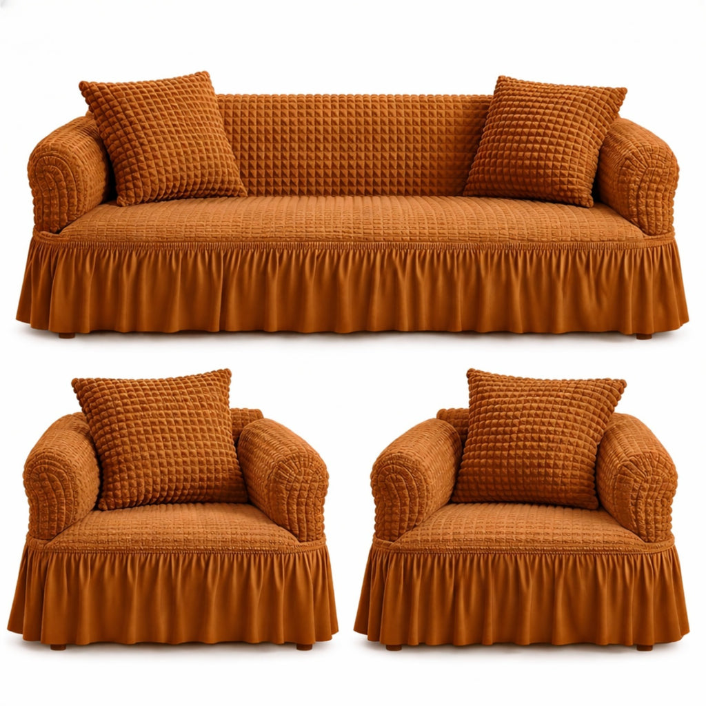 Luxury Turkish Bubble Stretch Sofa Cover for Living Room | In Copper Color