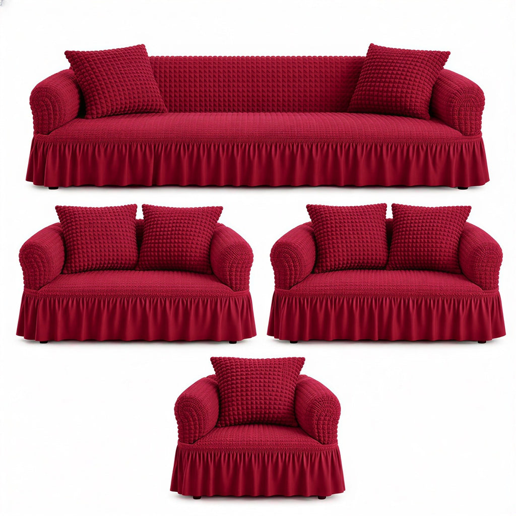 Luxury Turkish Bubble Stretch Sofa Cover for Living Room | In Mahroon Color