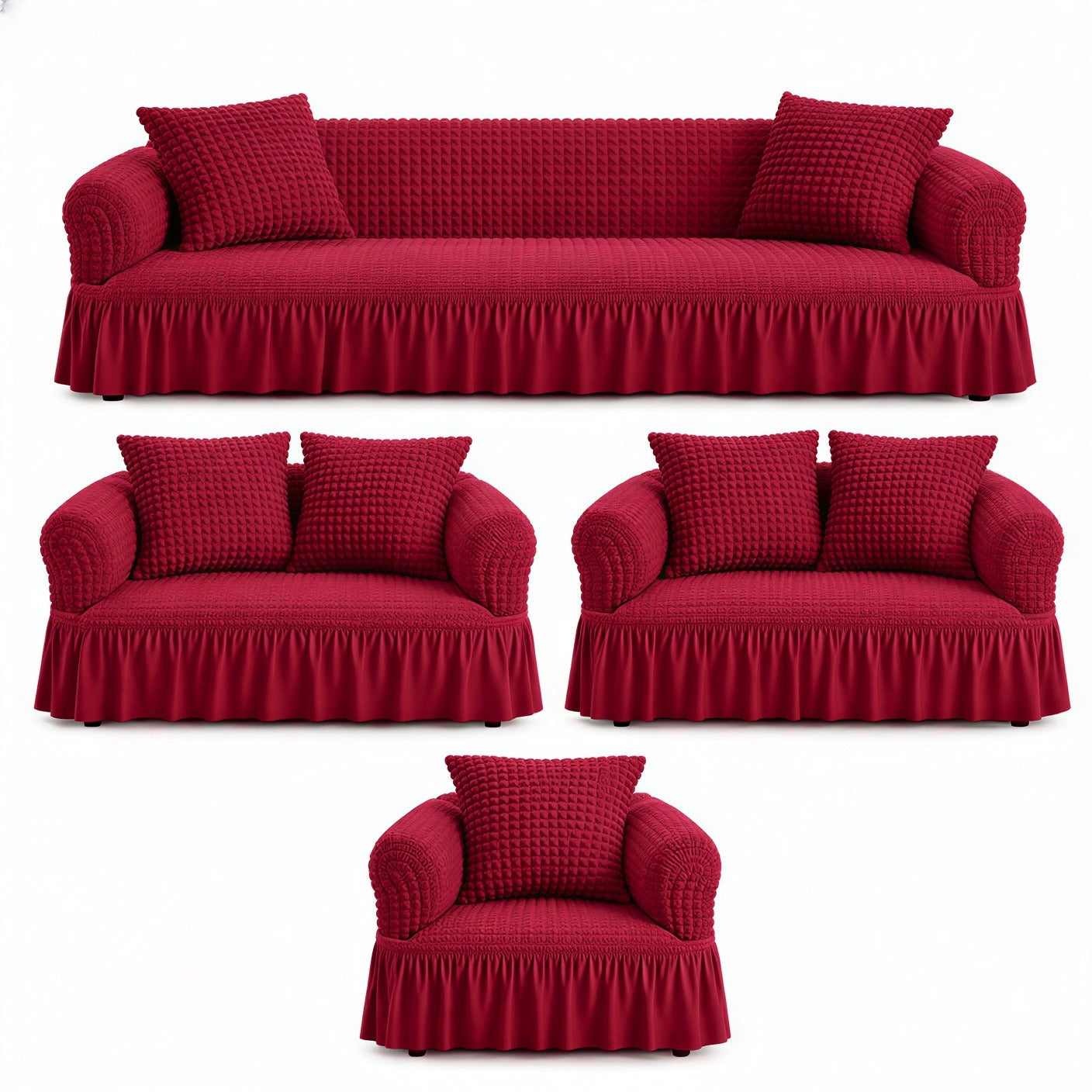 Luxury Turkish Bubble Stretch Sofa Cover for Living Room | In Mahroon Color