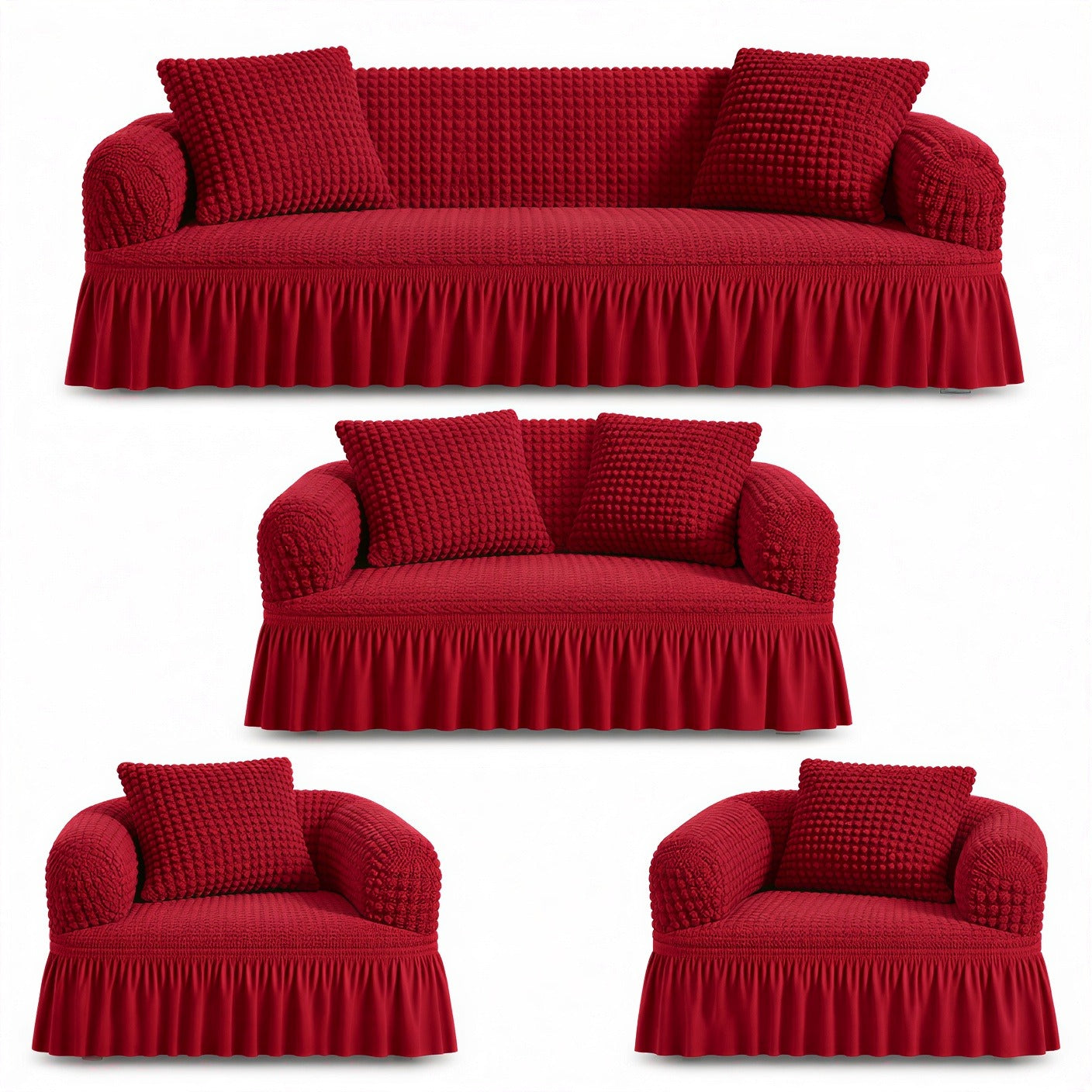 Luxury Turkish Bubble Stretch Sofa Cover for Living Room | In Mahroon Color