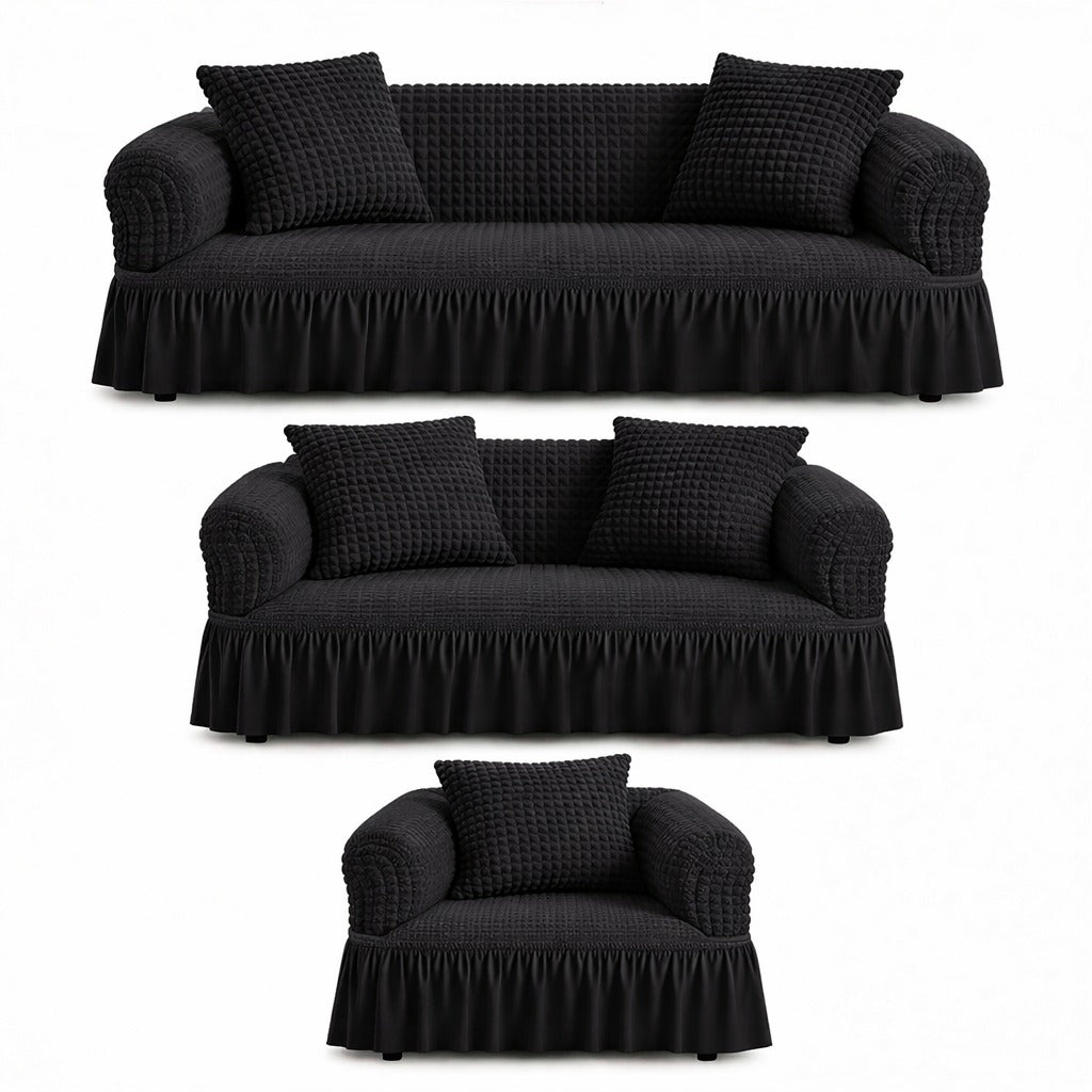 Luxury Turkish Bubble Stretch Sofa Cover for Living Room | In Black Color