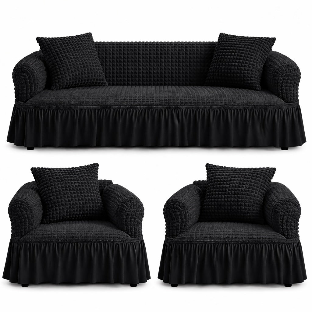 Luxury Turkish Bubble Stretch Sofa Cover for Living Room | In Black Color