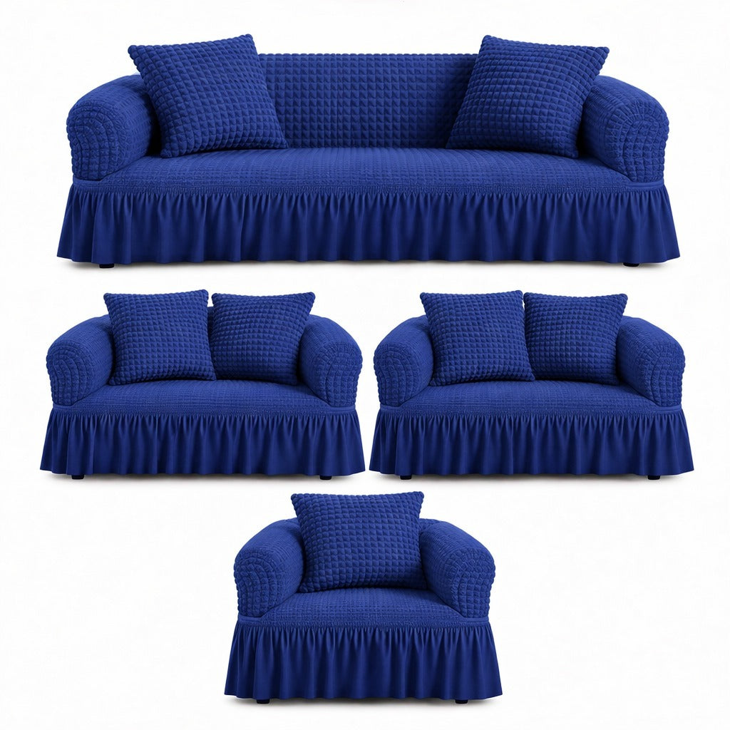 Luxury Turkish Bubble Stretch Sofa Cover for Living Room | In Navy Blue Color