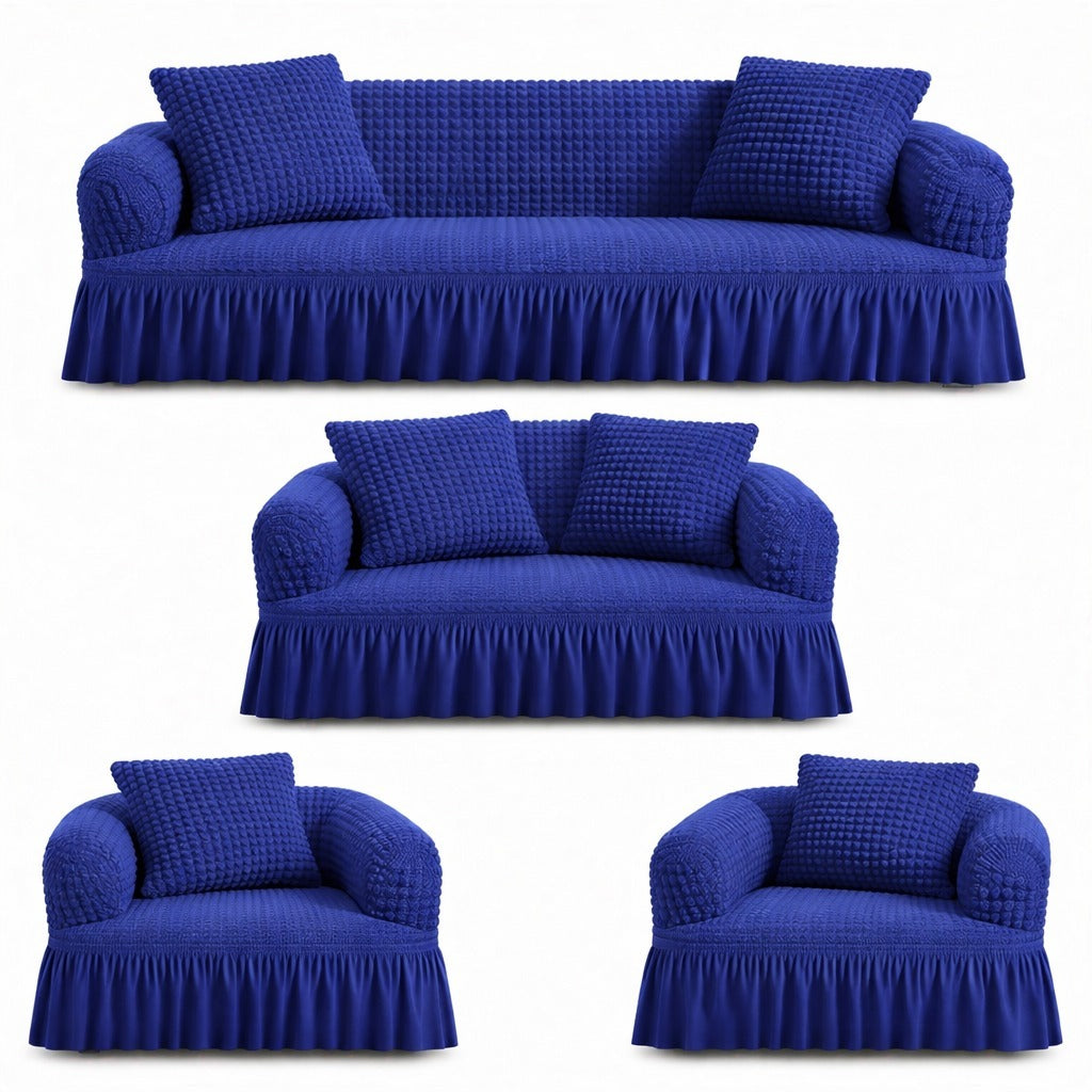 Luxury Turkish Bubble Stretch Sofa Cover for Living Room | In Navy Blue Color