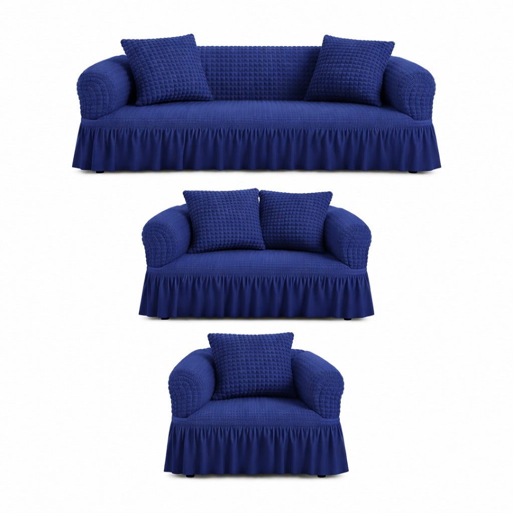 Luxury Turkish Bubble Stretch Sofa Cover for Living Room | In Navy Blue Color