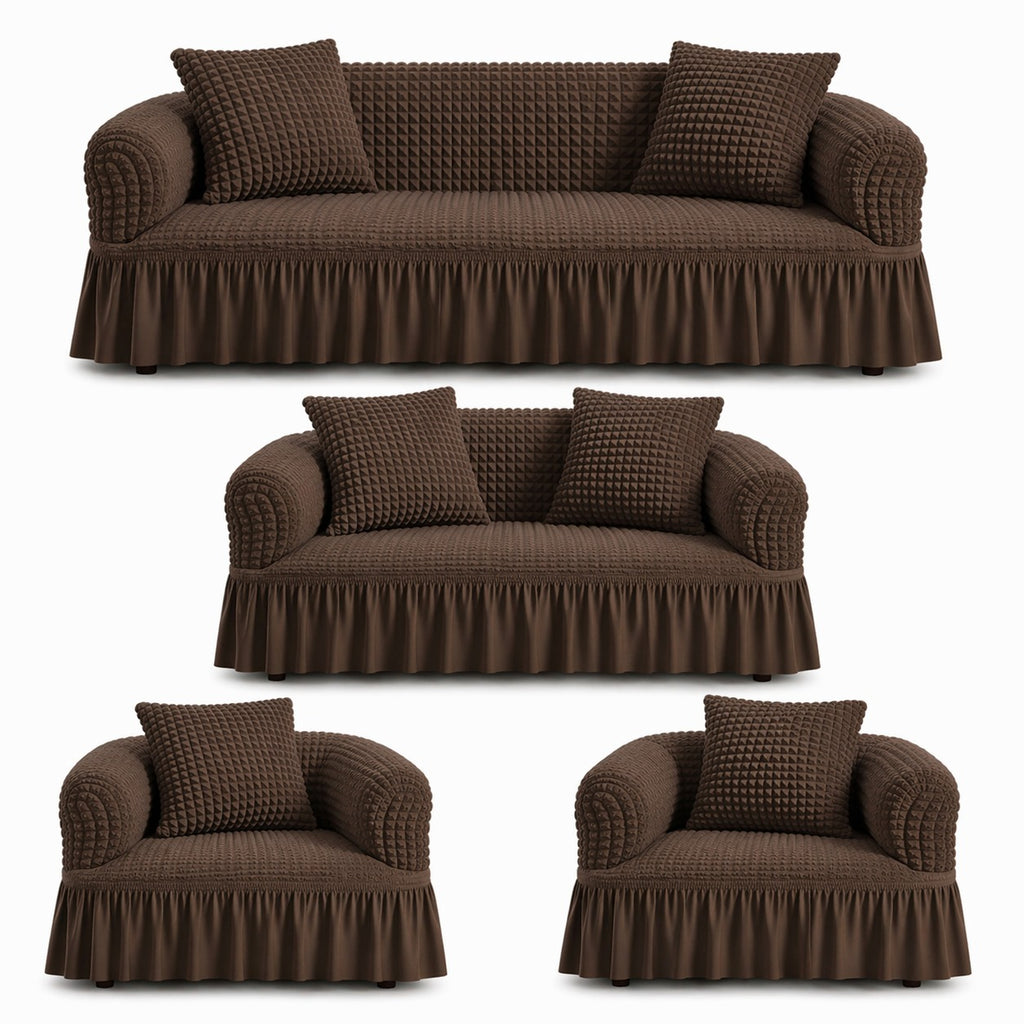 Luxury Turkish Bubble Stretch Sofa Cover for Living Room | In Brown Color