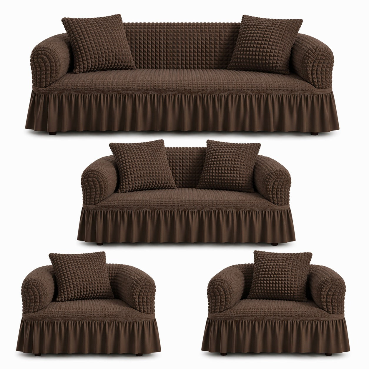Luxury Turkish Bubble Stretch Sofa Cover for Living Room | In Brown Color