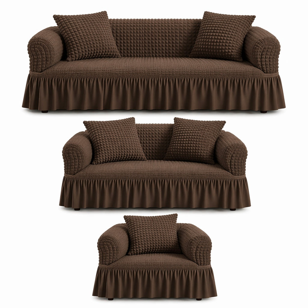 Luxury Turkish Bubble Stretch Sofa Cover for Living Room | In Brown Color