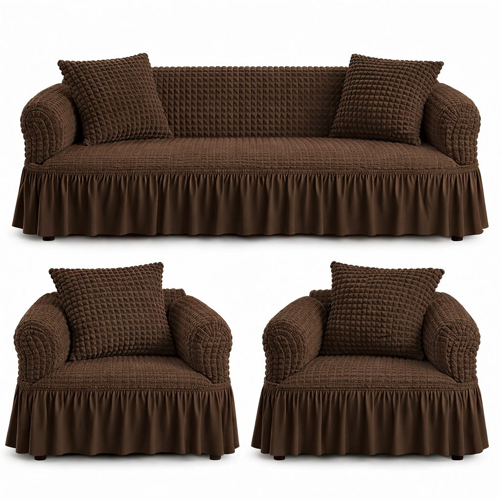 Luxury Turkish Bubble Stretch Sofa Cover for Living Room | In Brown Color