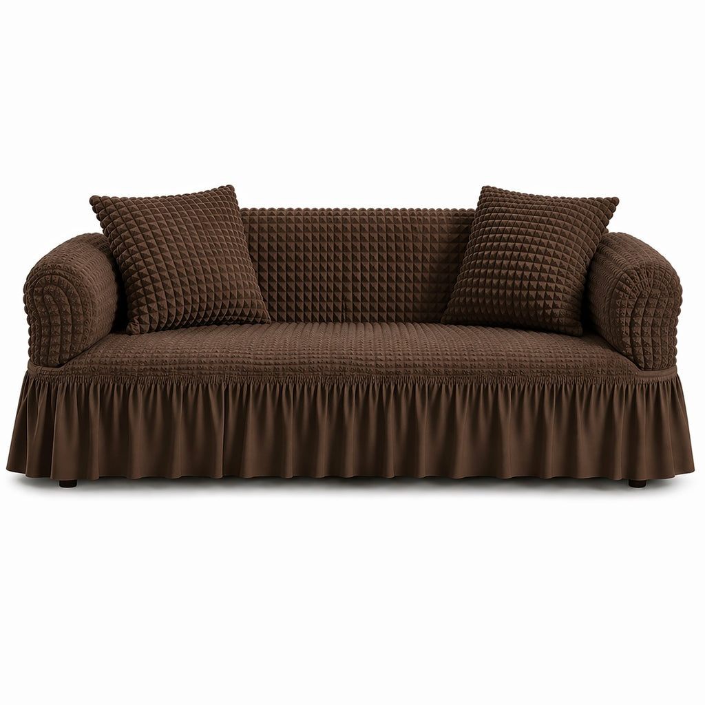 Luxury Turkish Bubble Stretch Sofa Cover for Living Room | In Brown Color