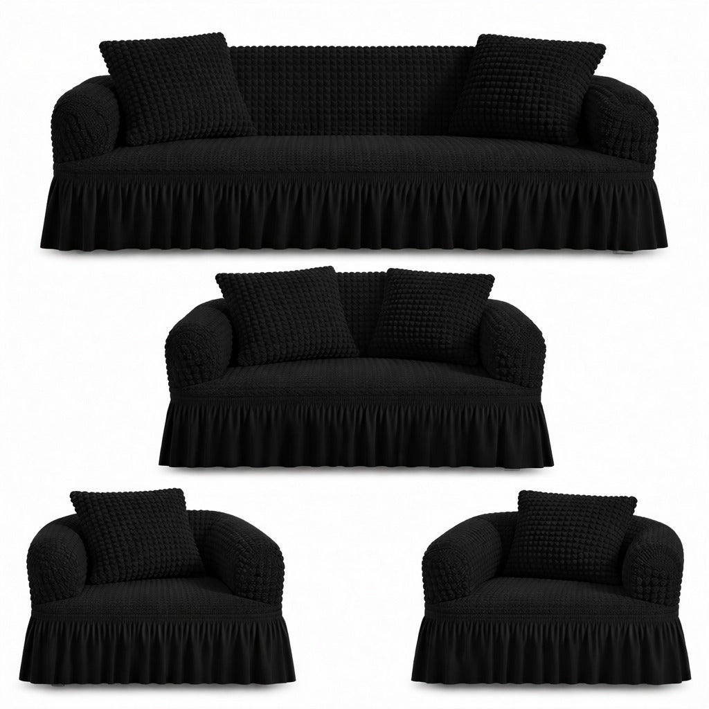 Luxury Turkish Bubble Stretch Sofa Cover for Living Room | In Black Color