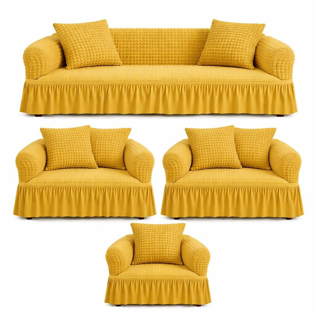 Luxury Turkish Bubble Stretch Sofa Cover for Living Room | In Golden Color