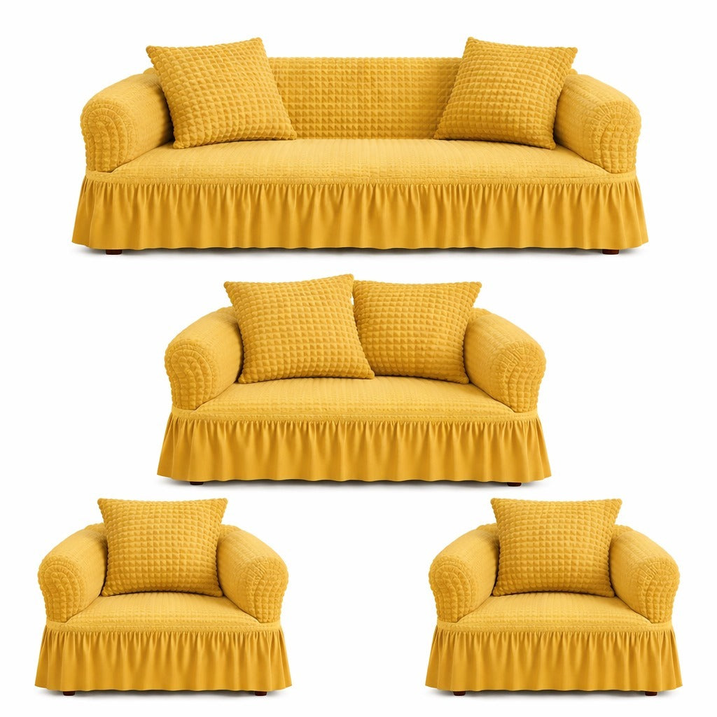 Luxury Turkish Bubble Stretch Sofa Cover for Living Room | In Golden Color