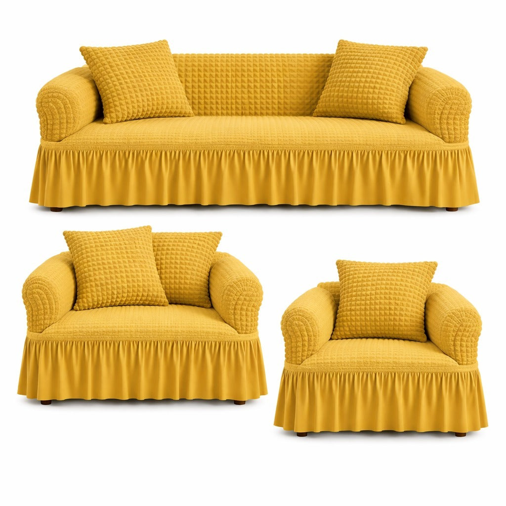 Luxury Turkish Bubble Stretch Sofa Cover for Living Room | In Golden Color