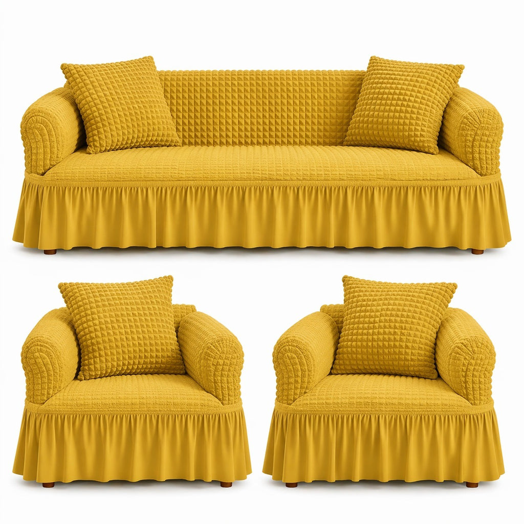 Luxury Turkish Bubble Stretch Sofa Cover for Living Room | In Golden Color