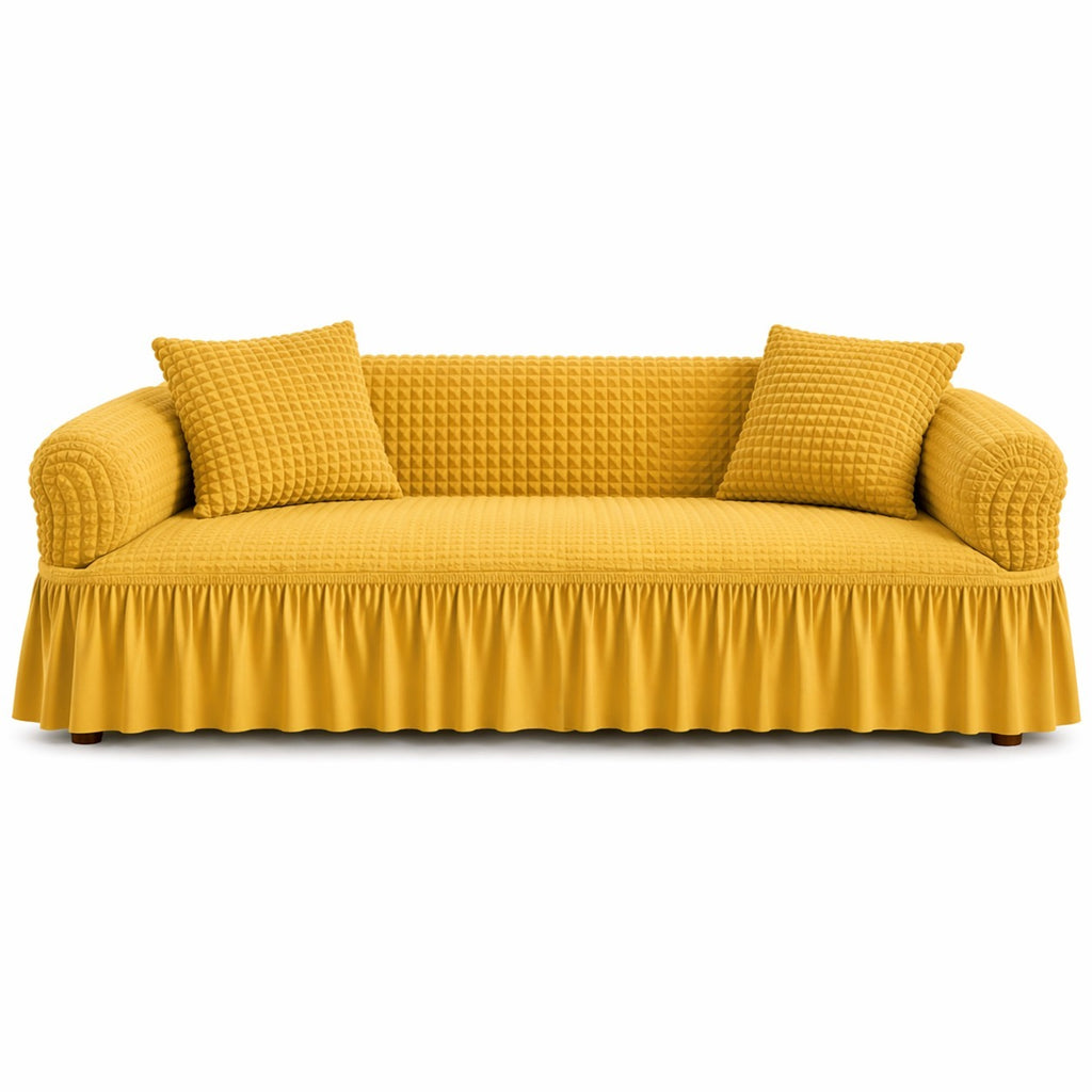 Luxury Turkish Bubble Stretch Sofa Cover for Living Room | In Golden Color
