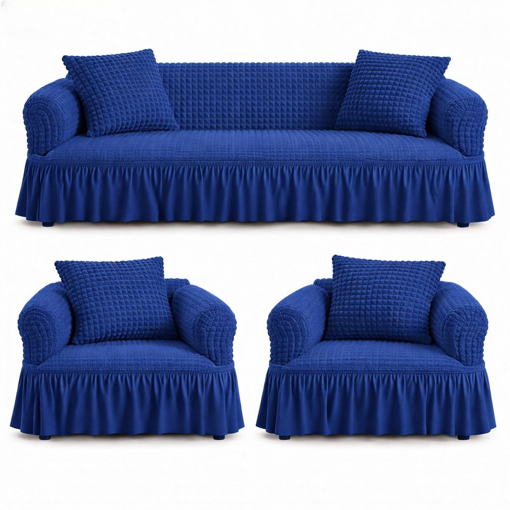 Luxury Turkish Bubble Stretch Sofa Cover for Living Room | In Navy Blue Color
