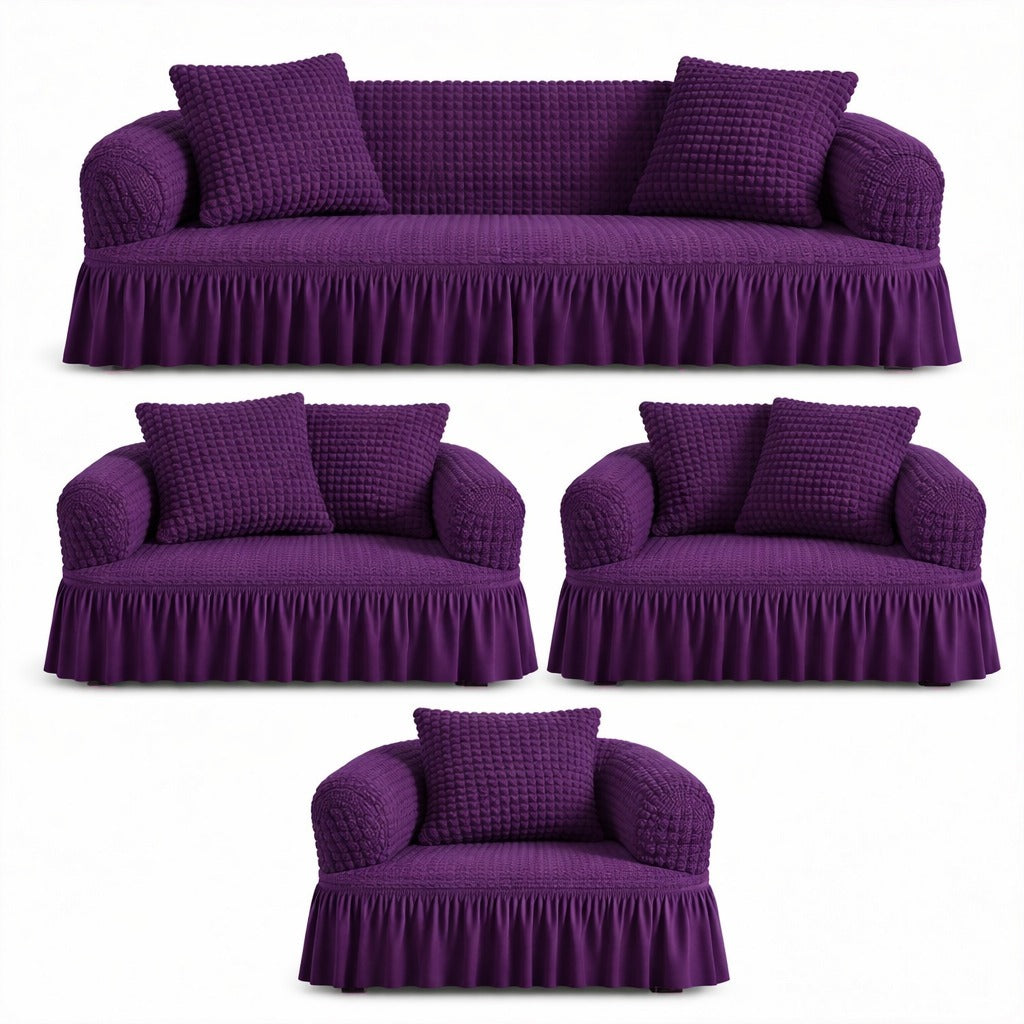 Luxury Turkish Bubble Stretch Sofa Cover for Living Room | In Purple Color