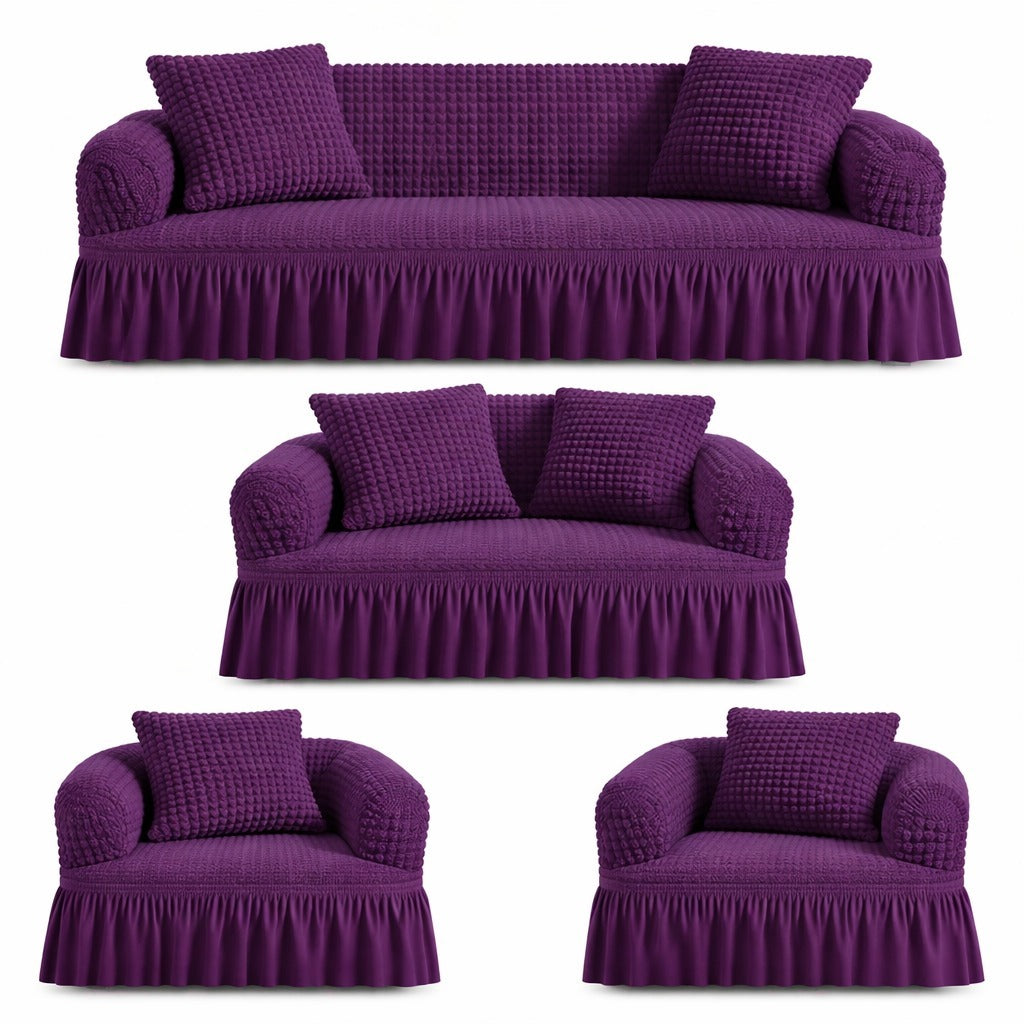 Luxury Turkish Bubble Stretch Sofa Cover for Living Room | In Purple Color